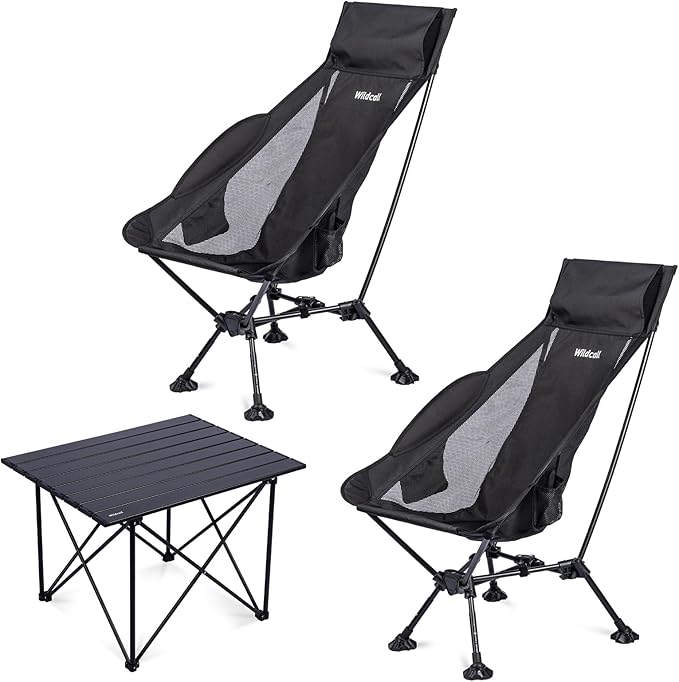 WildCall 2 High Back Camping Chair and 1 Ultralight Camping Table Ultralight Compact for Adults Outdoor Camping Backpacking Hiking