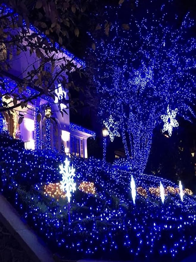 Solar Christmas Lights Outdoor Decorations Waterproof Tatal 4 Pack 400LED 132FT Blue Solar String Lights Green Wire with 8 Modes Christmas Fairy Light for Xmas Tree Party Wedding Yard Garden Decor