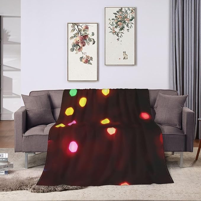 60X50 Christmas Lights Glowing Lightweight Flannel Blanket - Soft and Breathable Polyester Suitable for Travel Camping and Home Decoration