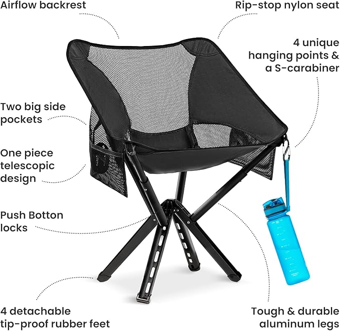 Sitpack Campster 2.0 Ultra Lightweight Backpack Chair with 5s Folding Small Compact Portable Hiking Chairs with Bottled Sized for Camping Outside Climbing Beach Fishing
