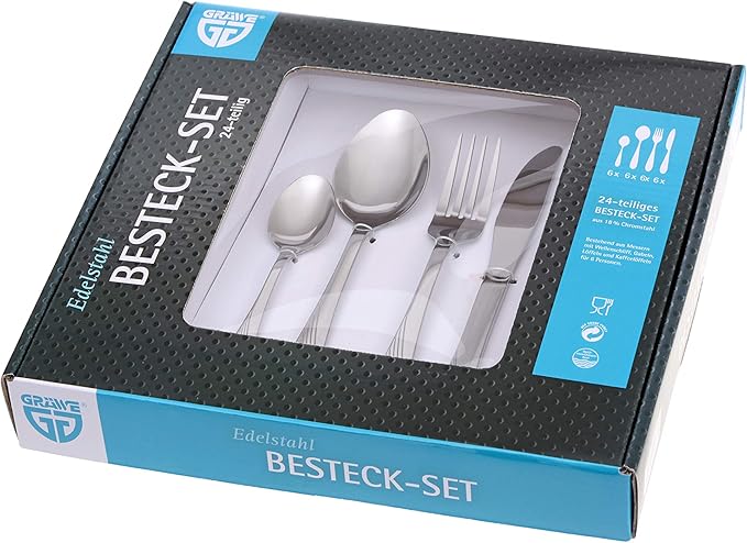 GRÄWE cutlery set for 6 persons made of stainless steel table cutlery set nickel free stainless hand polished dishwasher safe - Stralsund Series