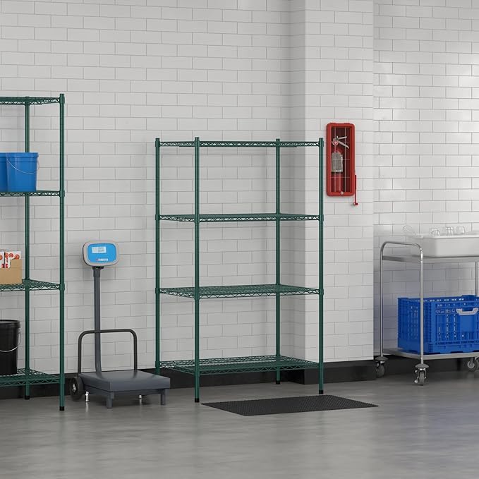 Commercial NSF Listed Green Epoxy Stationary Wire Shelving Kit 24 x 36 x 64 with 4 Shelves Perfect for Warehouse Walk-in Refrigerator Freezer Grocery Store Restaurant Dishroom