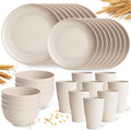 Cream Plastic Plates and Bowls Sets Dishwasher and Microwave Safe Wheat Straw Dinnerware Sets for 8Reusable Plastic Dishes Set Lightweight Unbreakable for Kitchen Camping Outdoor RV 32 Pcs