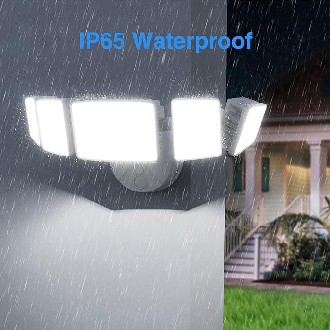 120W Outdoor LED Flood Light 5 Heads Exterior Security Lights 6500K Super Bright Floodlight Fixture Waterproof IP65 Outside Flood Lights for House Backyard White