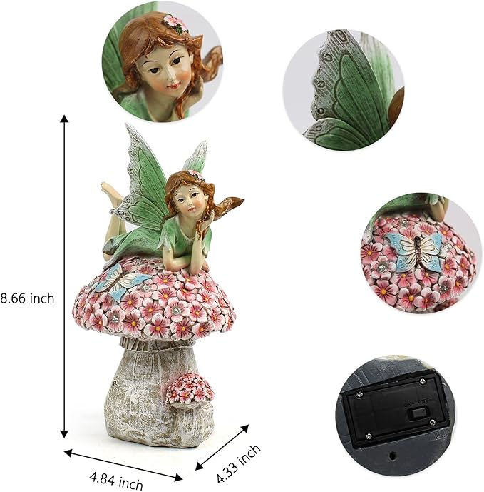 Fairies for Fairy Garden - Fairy Outdoor Statue Solar Powered Resin OrnamentsPatio Lawn Yard PorchFairy Figurines for Home Garden Gifts8.66 inches Tall