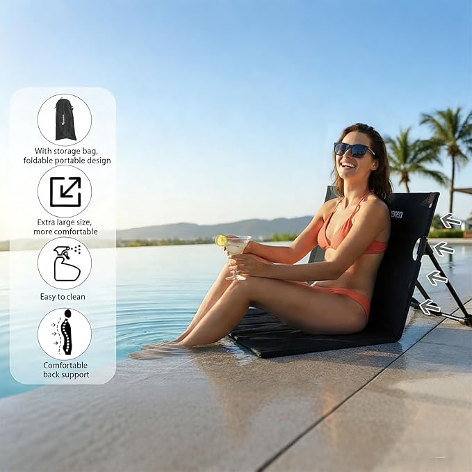 Extra Large Foldable Camping Chair with Cup HolderUltra-Light Portable Beach Chair with Carry Bag for Sunbathing Swimming Poolside Picnic Lawn Road Hiking Trips (Black)
