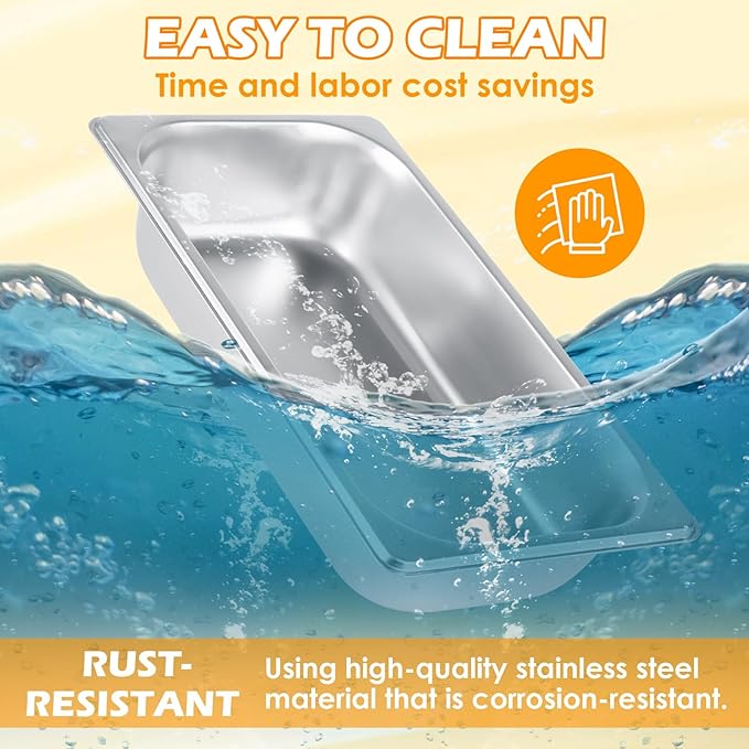 LANIAKEA 6PCS Hotel Pans Stainless Steel Steam Table Pan Restaurant Supplies 1/3 Size x 2.5 inch Deep Stainless Steam Table Pans Hotel Pan Trays for Food Party Catering Supplies