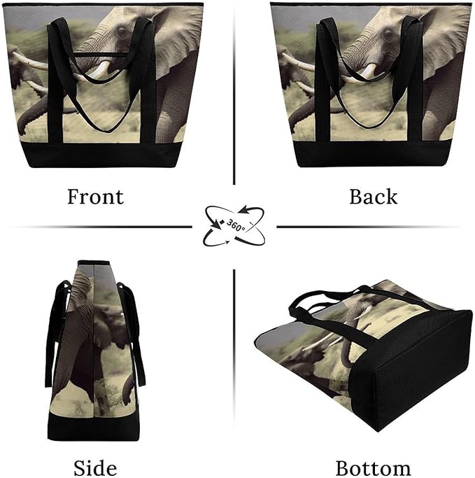 Insulated Shopping BagLarge Reusable Cooler Bags Elephants Animals Printed Foldable Shopping BagTravel Waterproof Shoulder Bag