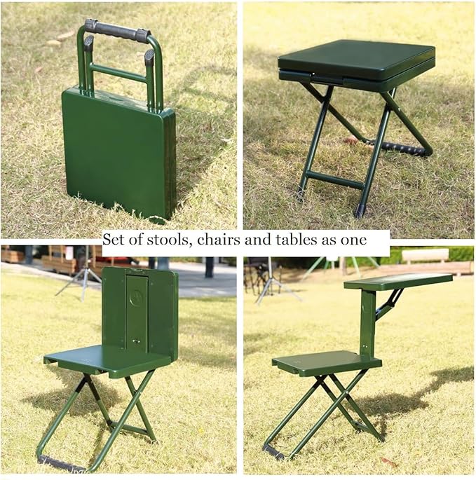 Folding Camping Chair Stool Portable Fishing Stool Multi-Functional 3 in 1 Folding Chair with Side Table for Outdoor Camping Hunting Hiking Beach Picnic