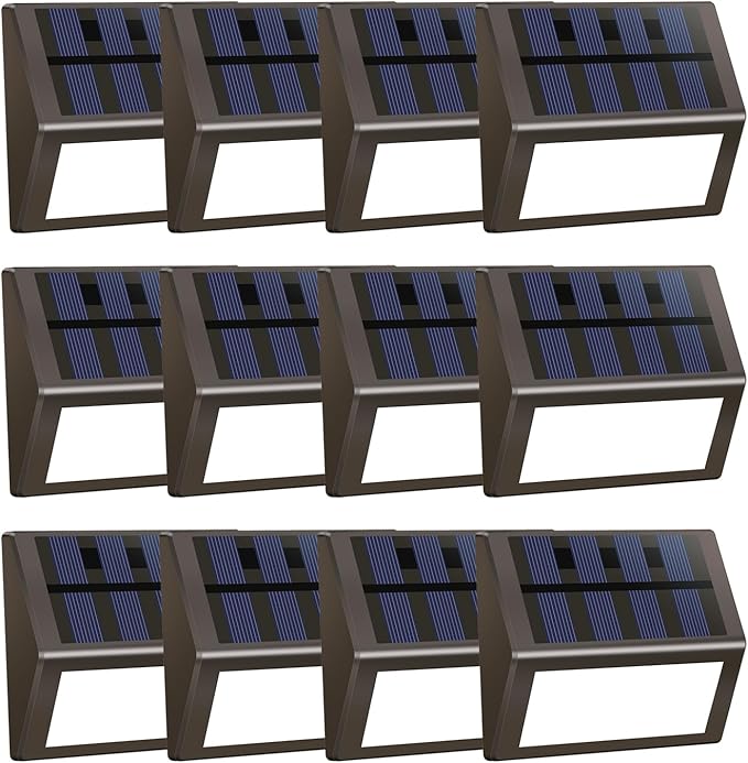 Luminara Solar Step Lights - Weatherproof Outdoor Stair Lighting Solar-Powered Deck Lights for Patio Garden Pathway Warm White Glow (12)