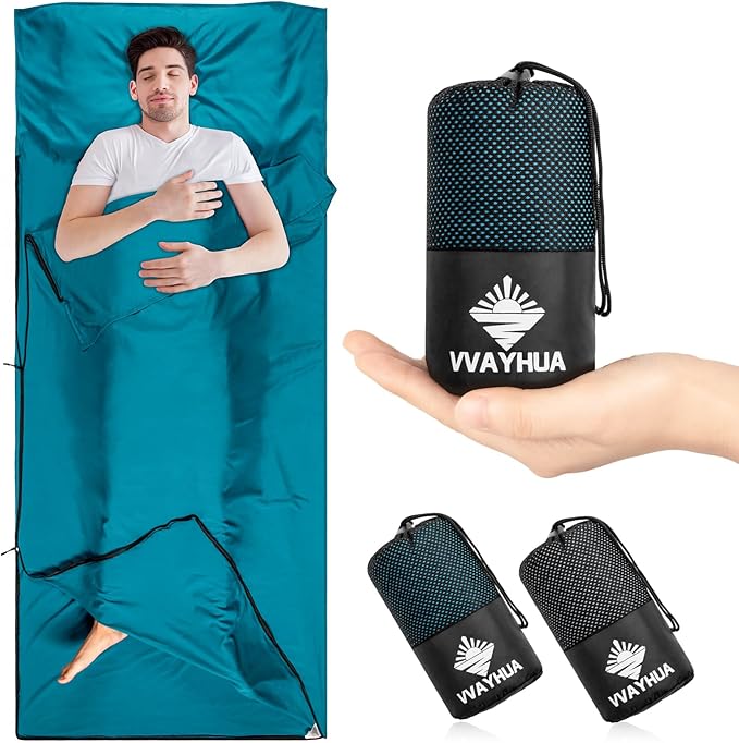 Sleeping Bag Liner 9.5oz Ultralight Satin Travel Sheets for Hotel with Two Way Zippers Silky Camping Sheets &amp Adult Sleep Sack for Backpacking Hiking Business Trips