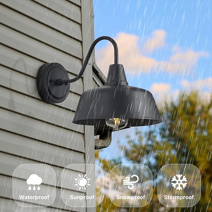 Outdoor Gooseneck Barn Light Fixture 10 Inch Matte Black Farmhouse Exterior Wall Sconce Waterproof Anti-Rust Outside Barn Lights for Porch Garage &amp Garden 2 Pack