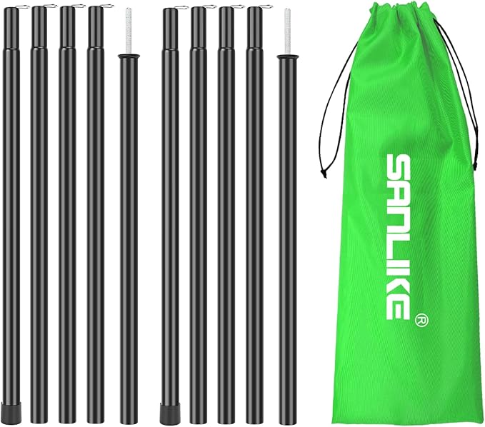 SAN LIKE Iron Camping Tarp Poles 76.6in Telescoping Adjustable Collapsible Tent Poles Canopy Rain Awning Shelter Backpacking Hiking (5 Sections)