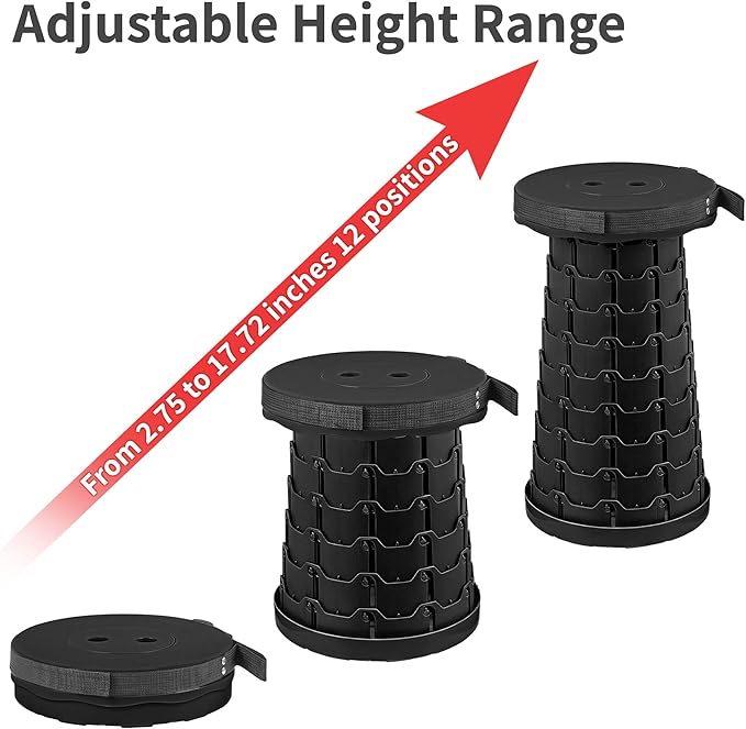 VECELO Telescoping Folding Stool Upgraded Portable Collapsible Retractable Stool with Load Capacity 400lbs for Garden Fishing Camping Hiking BBQ 1 PCS Black