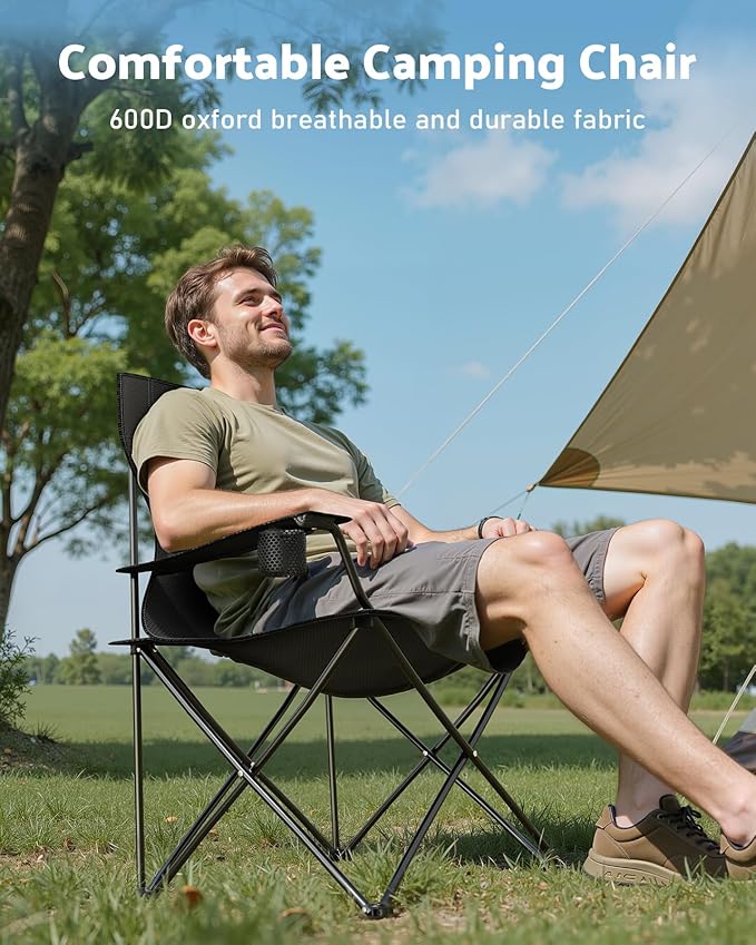 YSSOA Portable Folding Black Camping Chair 2-Pack