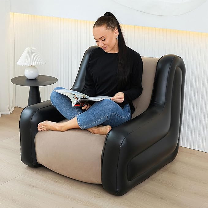 Air Mattress Inflatable Sofa Chair with Armrest for Adults Flodable Blow Up Couch Lounger Portable Air Sofa for Indoor Living Tent Camping Outdoor 37.8x34.65x29.53in