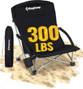 KingCamp Low Beach Chair High Back Folding Camping Chair for Adults Oversized Breathable Mesh Seat 300lbs Heavy Duty Portable Chair with Cup Holder &amp Storage Pockets for Beach Outdoor
