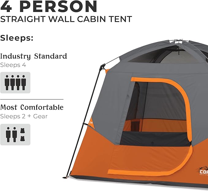 CORE Tent for Family Camping | 4 Person &amp 6 Person Portable Camp Tent with Carry Bag for Outdoor Car Camping | Included Gear Loft Organizer for Camp Accessories