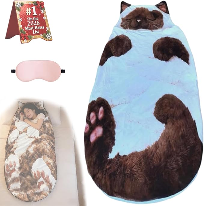 Fluffy Cat Sleeping Bag for Adults Cat Shaped Cozy Animal Sleeping Bag Cushion for Indoor Relaxing Camping &amp Lounge Use