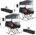Nice C Heated Rocking Camping Chair with Canopy XL Oversized Folding Rocker with Battery Outdoor Umbrella Chairs with Shade with Cup Holder Cooler Bag for Sports Patio Backyard (2 Pack)
