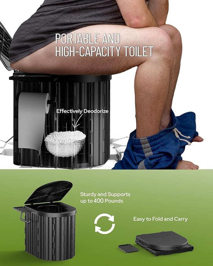 Camping Toilet with Pop-Up Privacy Tent and Liquid Waste Gel Portable Toilet for Camping with Large Tent Ergonomic Potty Provides Enhanced Comfort Suitable for All Ages