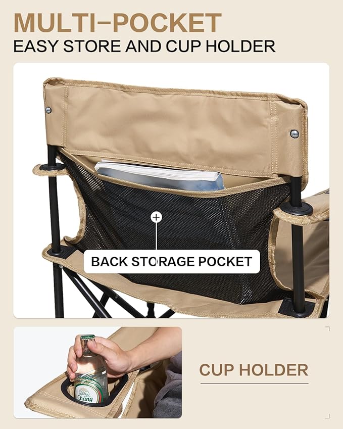 MOBI GARDEN Portable Camping Chair with Side Pockets &amp Cup Holder Carry Bag Included Great for Camping Tailgating Firepits Patio Sand