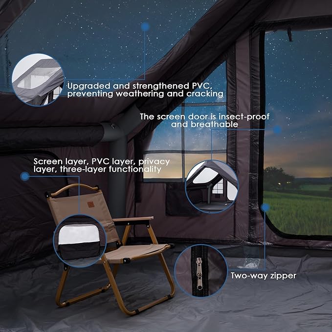 Inflatable Camping Tent with Electric Air Pump - 420D Heavy Duty Oxford - 5 Min Auto-Inflation - Panoramic Stargazing Skylight - 4 Season Luxury Glamping Cabin 4-10 Person Multiple Sizes