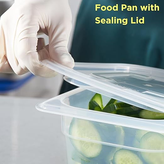 CURTA 6-Pack 1/6 Size 6 Deep Food Pan with Sealing Lid – NSF Commercial-Grade Translucent Polypropylene Stackable Freezer-Safe Storage for Restaurants Catering &amp Buffets