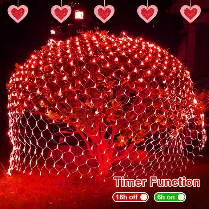 QITONG Red Net Lights Outdoor Mesh Lights 360 LED 12ft x 5ft Christmas Net Light Plug in 8 Modes Clear Wire Bush Light