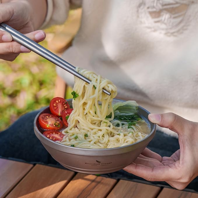 iBasingo 300ml /10.12 fl.oz Titanium Double Walled Bowl Heat Insulation Durable Soup Bowl Rice Oatmeal bowl Outdoor Camping Ultralight Portable Tableware Ti1082T