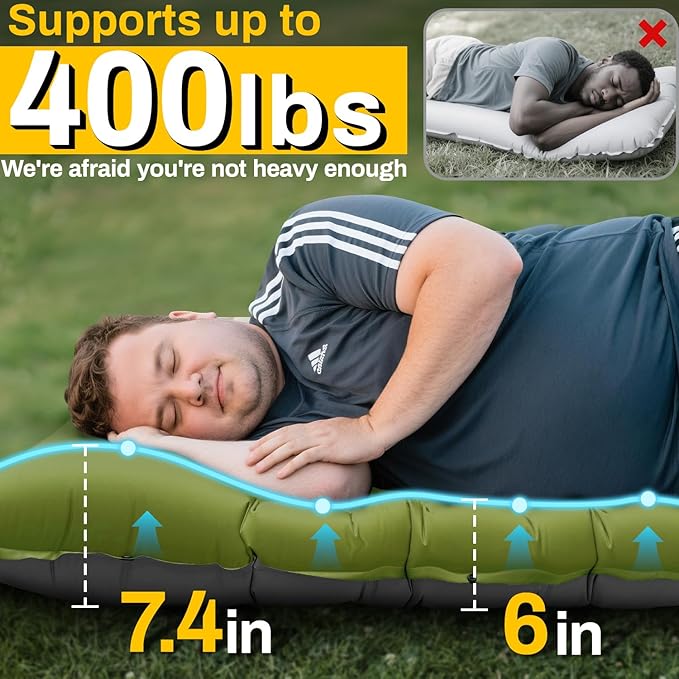 Camping Sleeping Pad Extra Thick 6 Inch Inflatable Camping Mat with Pillow Built-in Foot Pump Sleeping Pad for Camping Ultralight Self Inflating Campings Pad for Tent Backpacking Hiking Camp Gear