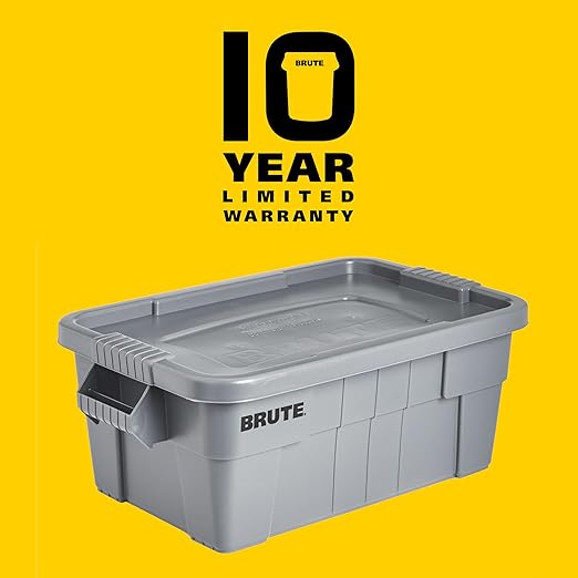Rubbermaid Commercial Products BRUTE Tote Storage Container with Lid 14-Gallon-included Rugged/Reusable Boxes for Moving/Storing in Garage/Basement/Attic/Jobsite/Truck/Camping Gray