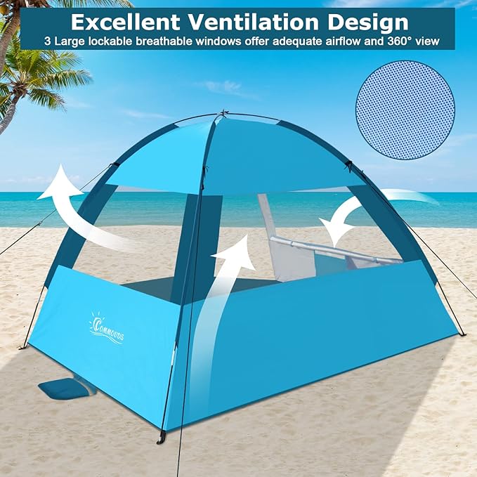 COMMOUDS Beach Tent Sun Shade for 3/4/6/8 Person UPF 50+ Beach Sun Shelter Canopy Tent Lightweight Easy Set Up and Carry