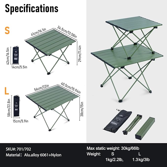 iClimb 1 Folding Table and 2 Anti-Sinking Chair Bundle Ultralight Compact for Adults Outdoor Beach Backpacking Hiking Camping Beach Concert Party Adventuring