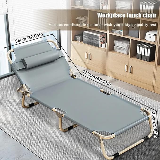 Leo IRis Portable Folding Camping Cot Oversize Adjustable 5-Position Adults Reclining Lounge Chairs with Pillow Heavy Duty Oxford Cloth 600D with Mattress (Gray - Simple Bed (No Mat))