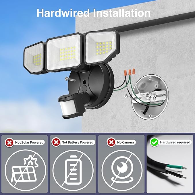 65W 6500LM Flood Lights Outdoor Motion Sensor Hardwired Security Floodlights 6500K IP65 Waterproof Dusk to Dawn Lighting Outside Black 1 Pack