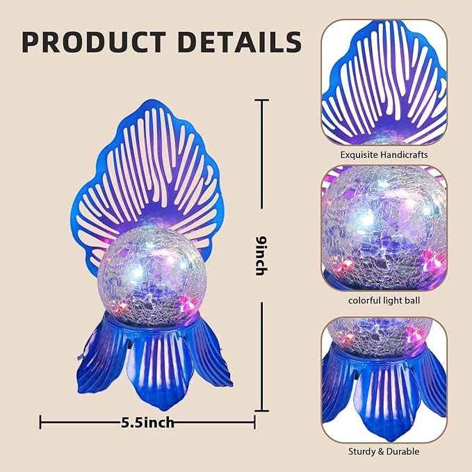 Solar Lights Outdoor Flower Garden Decor with Crackle Glass Globe Lights Metal Flowers for Outside Yard Lawn Patio Porch Pathway Tabletop Housewarming Gifts for Mom Women