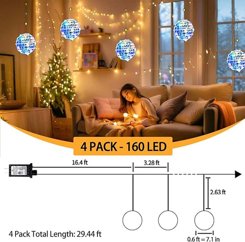 160LED Christmas Globe Lights – 8 Modes Indoor/Outdoor Ball Lights Decoration Waterproof Christmas Decor for Frontdoor Tree Garden Yard Patio (Multicolor 4pc)