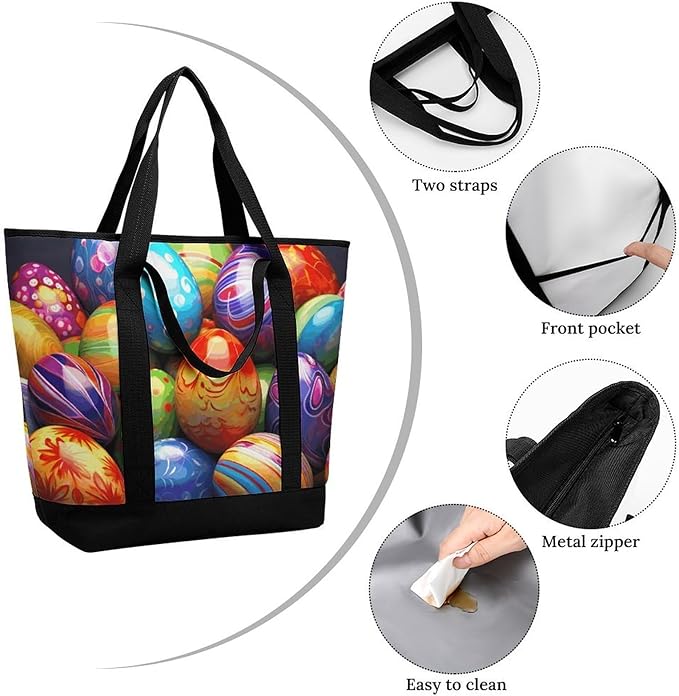 Insulated Shopping BagLarge Reusable Cooler Bags Easter Eggs Printed Foldable Shopping BagTravel Waterproof Shoulder Bag
