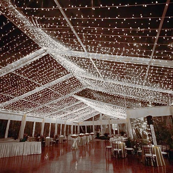 Novelty Lights 34ft Christmas String Lights 100 Pure White LED Bulbs on White Wire 4 Spacing Connectable Indoor Outdoor Commercial Grade Lighting for Holidays Patio Weddings
