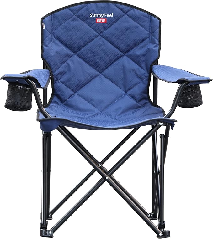 SUNNYFEEL XXL Oversized Camping Chair Heavy Duty 500 LBS for Big Tall People Above 6'4 Padded Portable Folding Sports Lawn Chairs with Armrest Cup Holder &amp Pocket for Outdoor/Travel/Picnic/Camp