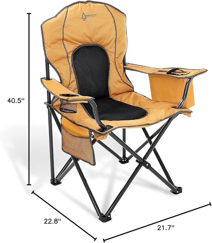 Arrowhead Outdoor Portable Folding Camping Quad Chair w/ 4-Can Cooler Cup-Holder Heavy-Duty Carrying Bag w/Easy Carry Shoulder Strap Padded Armrests Supports up to 330lbs USA-Based Support