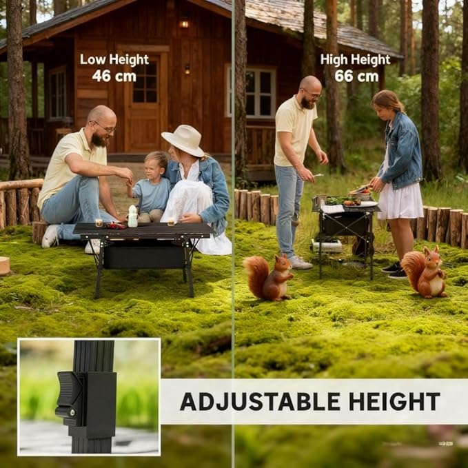 JVV Portable Camping Table Aluminum Black Folding with Storage Bag Adjustable Height 17.7-26 Inches 35.4x21.7 Inches for Outdoor Picnic BBQ