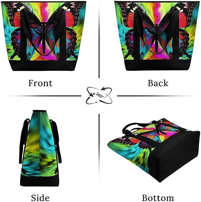 Insulated Shopping BagLarge Reusable Cooler Bags Colorful Butterfly Printed Foldable Shopping BagTravel Waterproof Shoulder Bag