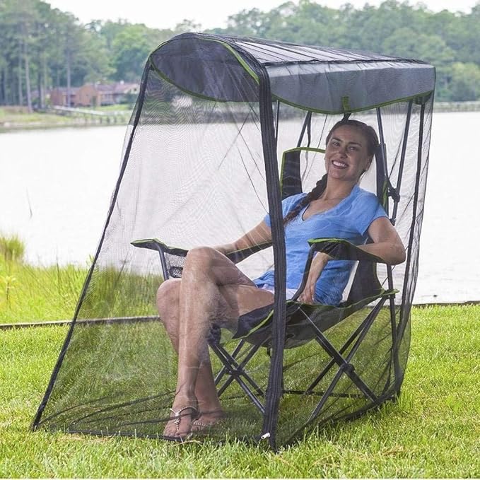 Camping Chair Mosquito Net Cover Black Mesh Insect Protection Screen 62.9x35.4x32.3 Inch with Dual Zipper Design for Outdoor Chairs with Sunshade (Black (Mosquito net))