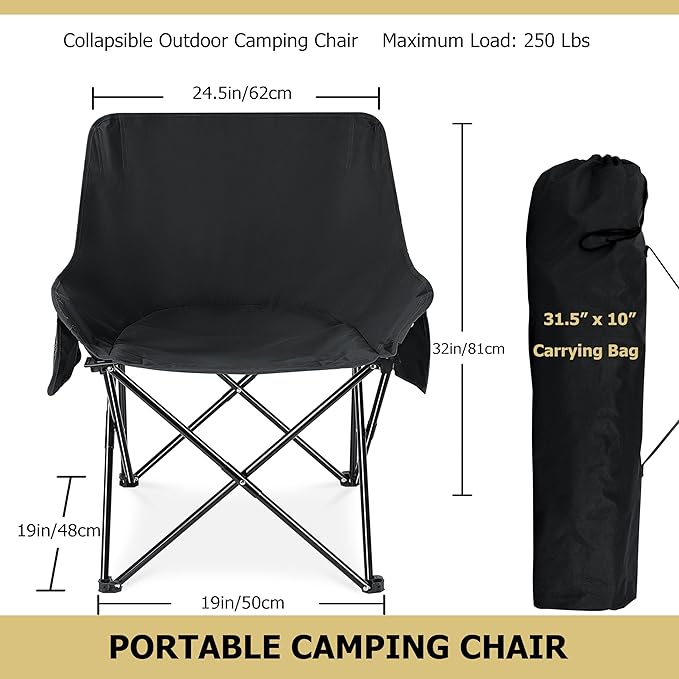 Leonyo Folding Camping Chairs Portable Outdoor Lawn Chairs for Adults with Carrying Bag for Outside Fishing Hiking &amp Festivals Black