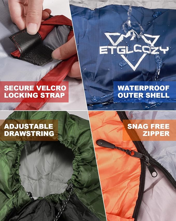 Lightweight 3-Season Sleeping Bag for Adults/Kids Camping Compact w/Compression Sack Waterproof Ripstop Portable for Backpacking Hiking Travel