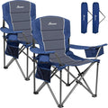 Romswi Oversized Camping ChairsHeavy Duty Support 500 LBSPadded Back &amp Arm Sport Chairs Cup Holder Cooler Bag Collapsible Folding Chairs for Outdoor Fishing &amp Garden Blue2-Pack