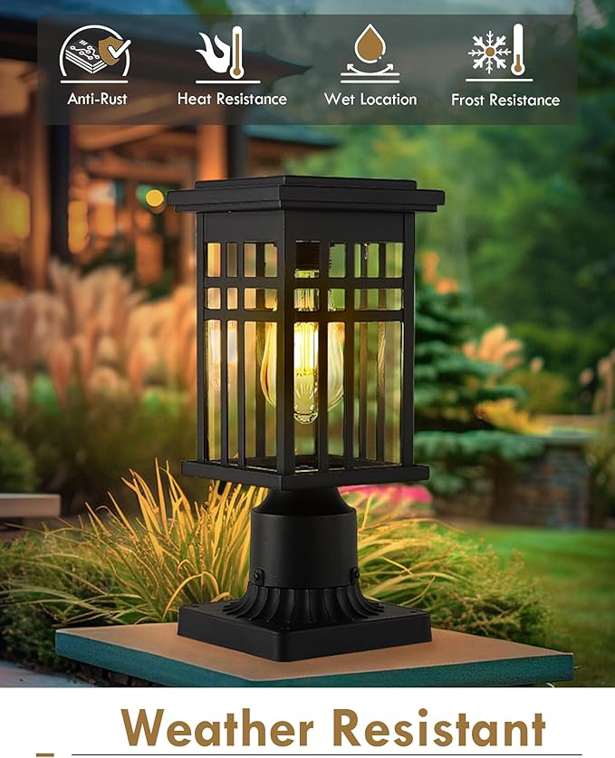 Dusk to Dawn Solar Outdoor Post Light HWH 2 Pack Solar Post Lights for Yard Garden Patio Pole Lamps Post with Remote Clear Glass Shade 5HD36P-2 SL BK