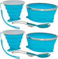 Mess Kit for Camping Silicone Collapsible Bowl Collapsible Cup and Stainless Steel Spoon for Backpacking Outdoor Hiking Traveling and Picnic - 2 Pack